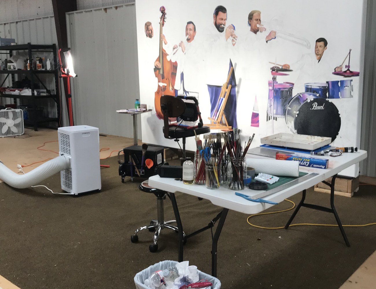 Studio with the musician mural in progress