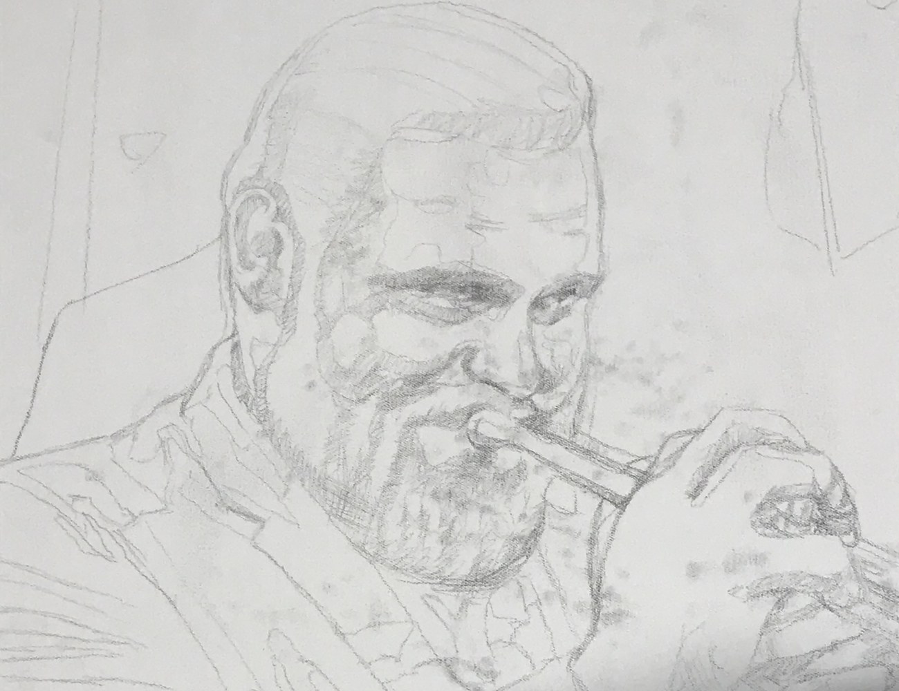 Pencil sketch of a trumpet player for the mural